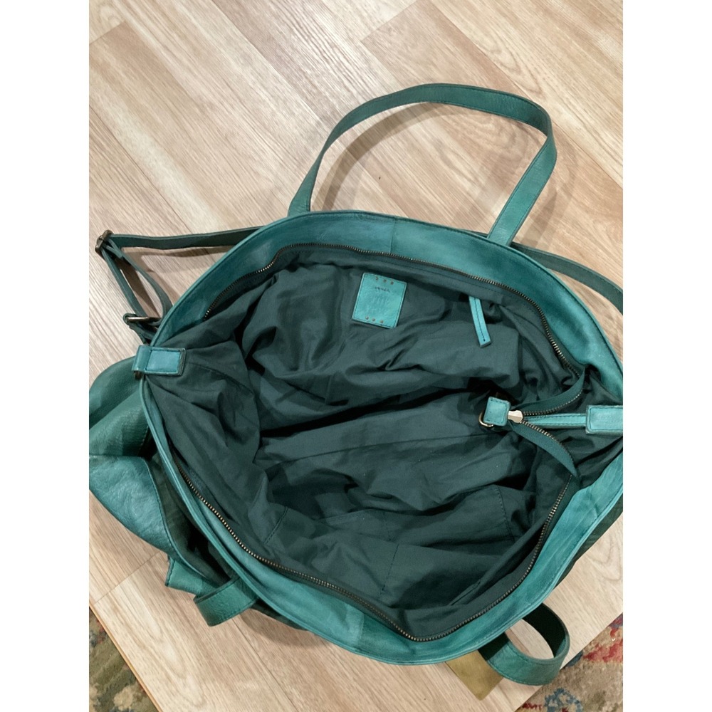 Rare Free People We The Free Rockport Tote Highland Plaid Teal Leather Large Bag - Picture 3 of 4